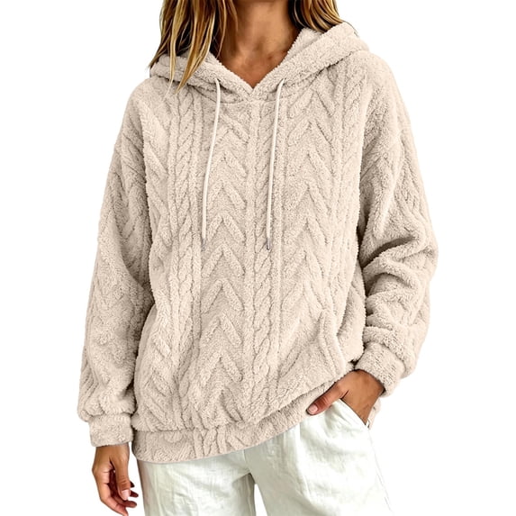 Azrian Women’s Textured Fuzzy Hoodie Sweatshirt,Casual Loose Fit Hooded Top Sizes S-2XL