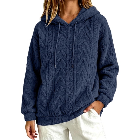 Azrian Women’s Textured Fuzzy Hoodie Sweatshirt,Casual Loose Fit Hooded Top Sizes S-2XL