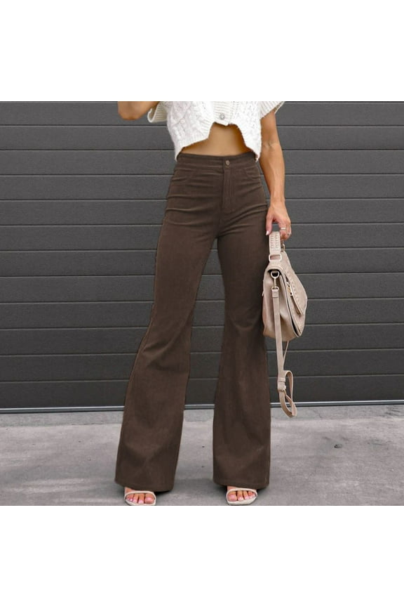 Womens Fall Fashion Pants,Women's Fashion Comfortable Solid Color Pocket Casual Flared Pants Brown Size XXL on