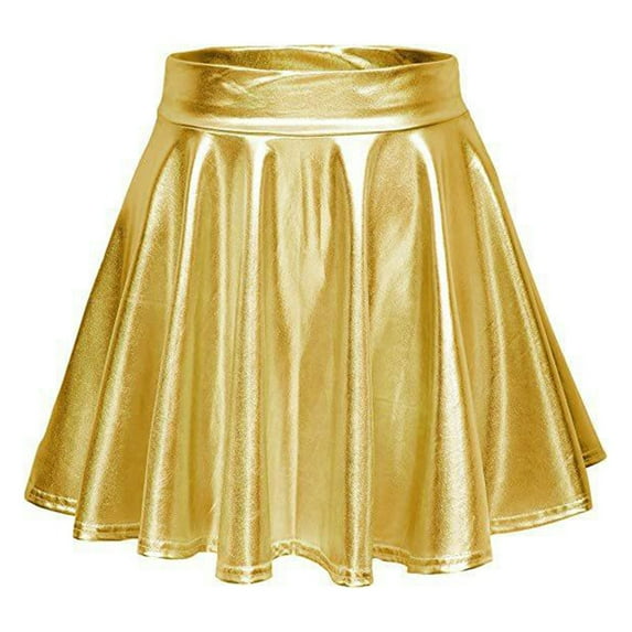 Azrian Womens Fall Fashion Pants,Women's Nightclub Skirt Performance Pleated Metal Folding Mini Skirt Gold Size on