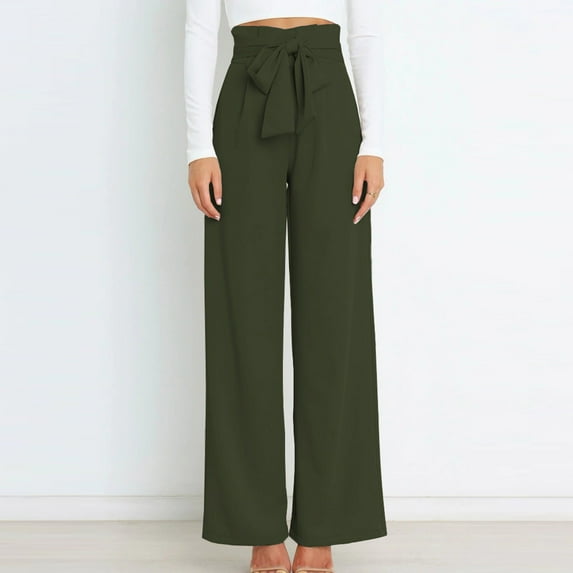 Azrian Womens Fall Fashion Pants Clearance,Women's Solid Color High-waist Loose Women's Wide Leg Pants Army Green Size L on Sale