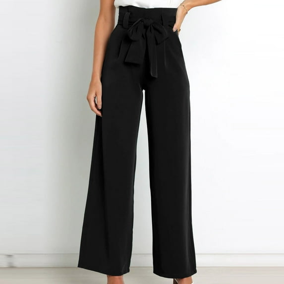 Azrian Womens Fall Fashion Pants Clearance,Women's Solid Color High-waist Loose Women's Wide Leg Pants Black Size XL on Sale