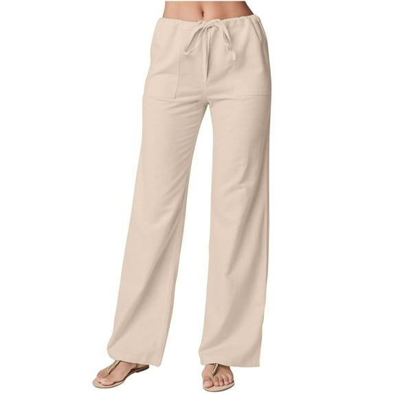 Azrian Womens Fall Fashion Pants Clearance,Women's Summer Casual Cotton Linen Color Pocket Trousers Khaki Size XL on Sale