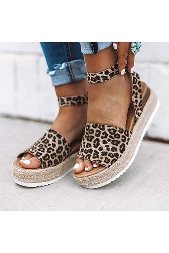 LoyisViDion Womens Sandals Clearance Fashion Sandals Women Leopard Comfy Platform Casual Shoes Summer Beach Travel Brown 8(40)