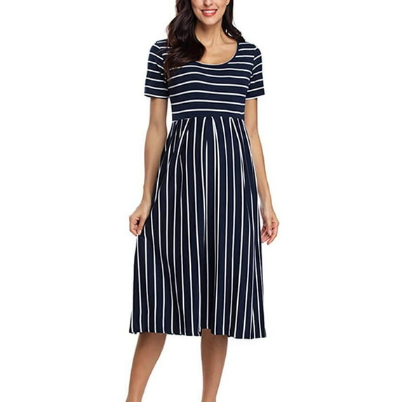 Azrian Womens Maternity Dresses Woman O-Neck Stripe Sleeveless Pregnant Maternity Nursing Dress Navy 10(XL)