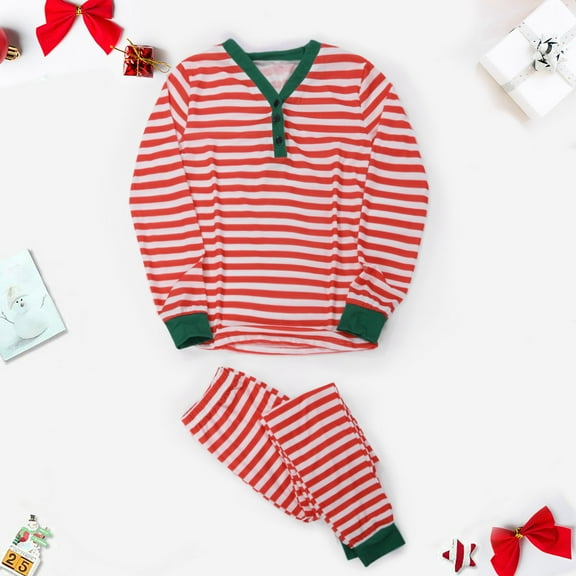 Azrian Womens Pajamas,Christmas Men's Adult Stripe Printed Top + Pants Christmas Family Matching Pajama Set L Size,Red on