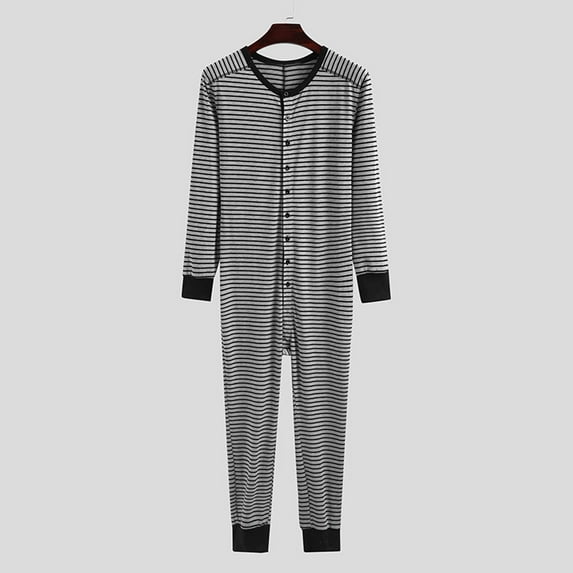 Azrian Womens Pajamas,Striped Pajamas Adults Butt Flap Soft Long Sleeve Sleepwear Jumpsuit Pajama Set M Size,Gray on