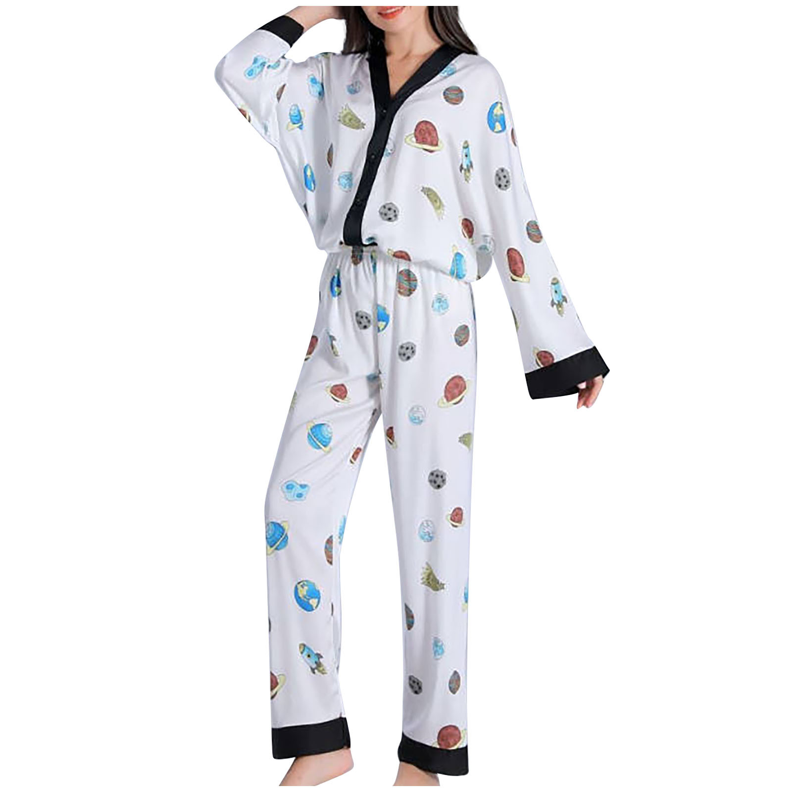 Azrian Womens Pajamas Clearance,Women Casual Printed VNeck Long Sleeve