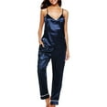 thumbnail image 1 of Azrian Womens Pajamas,Women Sleepwear Sleeveless Strap Nightwear Lace Trim Satin Cami Pajama Sets XXL Size,Navy on, 1 of 5