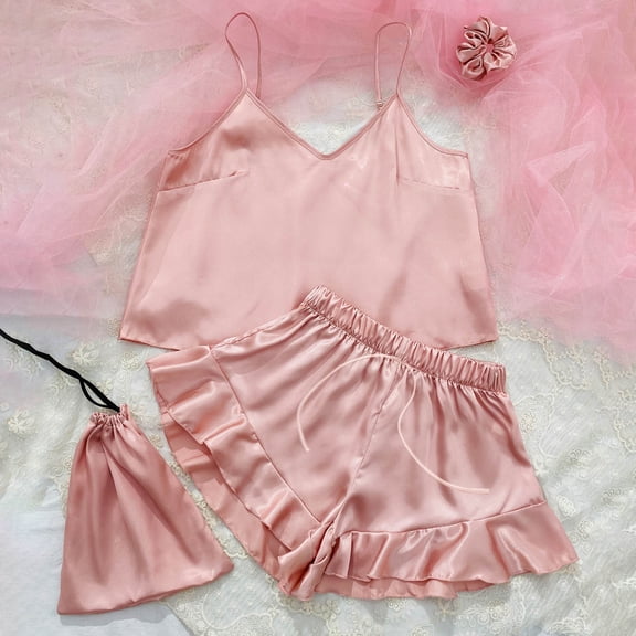 Azrian Womens Pajamas,Women Solid Casual Pullover Sleeveless Tops Shorts Set Home Wear Sleepwear Size,Pink on