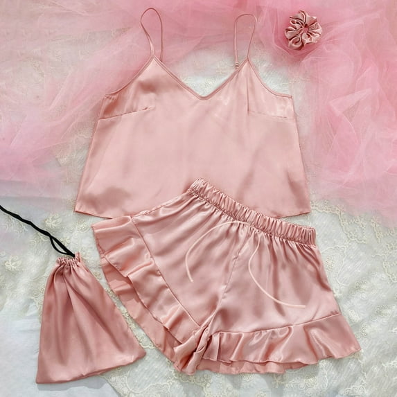 Azrian Womens Pajamas,Women Solid Casual Pullover Sleeveless Tops Shorts Set Home Wear Sleepwear Size,Pink on