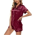 thumbnail image 1 of Azrian Womens Pajamas,Women's Casual Homewear Short-Sleeve Tops Shorts Color Night Pajamas Suits XL Size,Wine on, 1 of 5