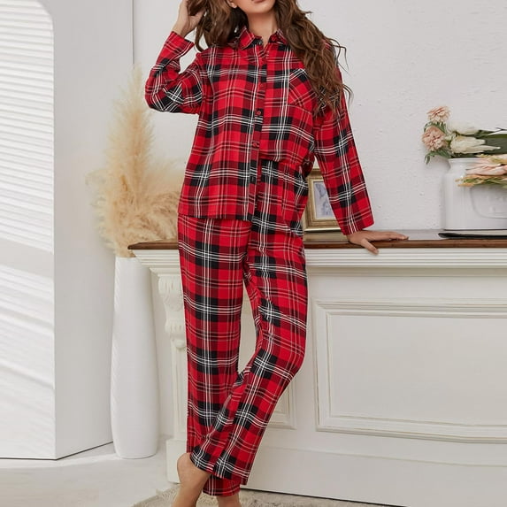 Azrian Womens Pajamas,Women's Home Clothes Women's Winter Pants with Long Sleeves Pajama Suit L Size,Red on