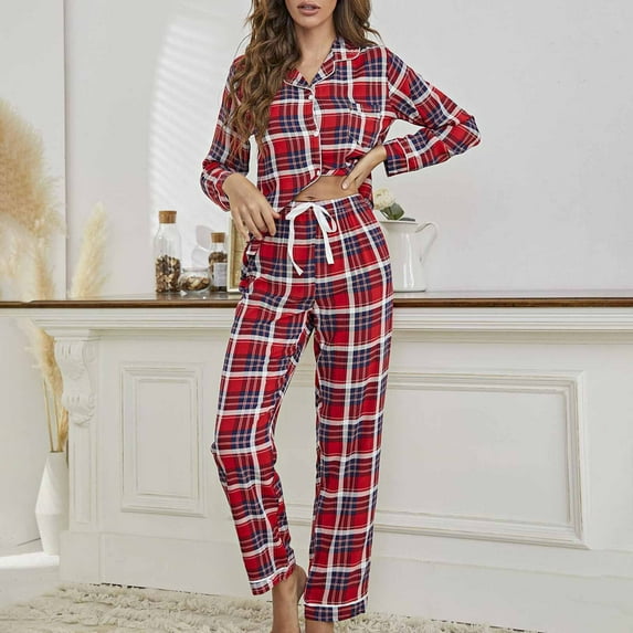 Azrian Womens Pajamas,Women's Home Clothes Women's Winter Pants with Long Sleeves Pajama Suit M Size,Red on