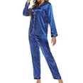 thumbnail image 1 of Azrian Womens Pajamas,Womens Fashion Home Wear Pajamas Women Two-Piece Suit Long Sleeve Pants Pajama Set Homewear Size,Blue on, 1 of 5