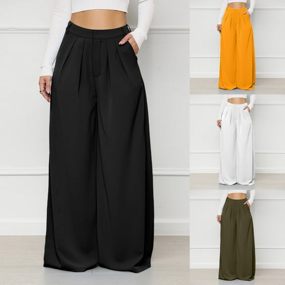 Azrian Womens Pants,Womens Plus Size Pants Fashion Casual Solid Elegant High Waist Pockets Wide Leg Flare Trousers Zipper Pant