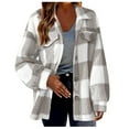 thumbnail image 1 of Azrian Womens Plaid Flannel Hoodie Shirts Classic Fit Long Sleeve Button Down Hooded Drawstring Boyfreind Shacket Jacket Coats, 1 of 4