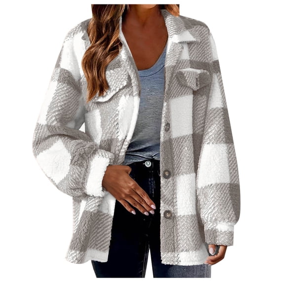 Azrian Womens Plaid Flannel Hoodie Shirts Classic Fit Long Sleeve Button Down Hooded Drawstring Boyfreind Shacket Jacket Coats