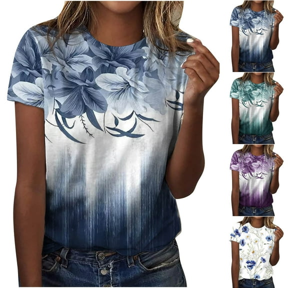 Azrian Womens Plus Size,Women's Fashion Printed T-shirt Short Sleeves Blouse Round Neck Casual Tops