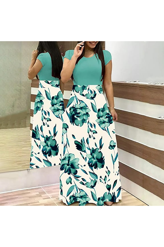 Womens Plus Size Dresses Tie-Dye Colorful Long Floral Print Beach Casual Maxi Sundress