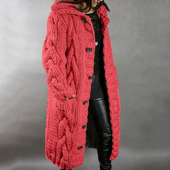 Azrian Womens Plus Size Sweatshirt Winter Saving,Women Hood Cardigan Large Size Sweater Pocket Single Breasted Long Sleeves Coat on