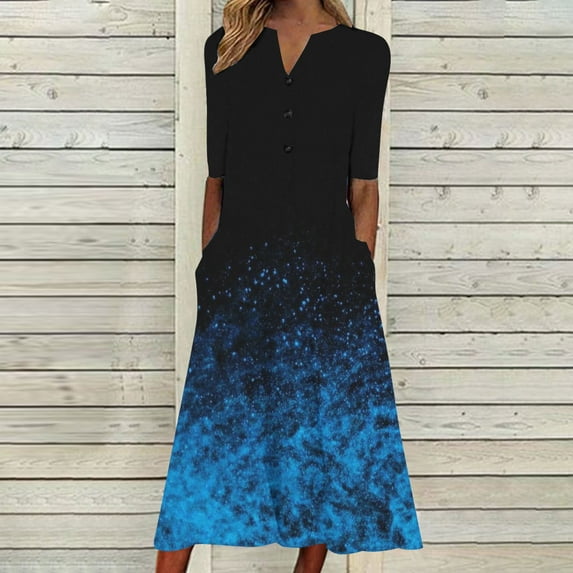 Azrian Womens Plus Size Tops,Fashion Women Summer Printing Causal V-Neck Button Short Sleeve Vacation Pockets Dress Clearance Sales Today Deals Prime