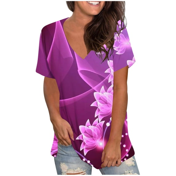 Azrian Womens Plus Size Tops,Women's Cool Printed Comfortable V-neck Loose Casual Versatile T-shirt Clearance Sales Today Deals Prime