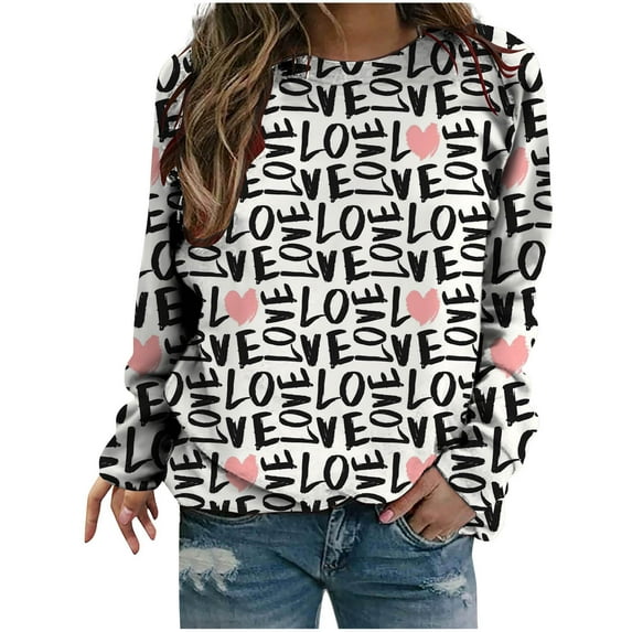 Azrian Womens Shirts Valentine'S Day Sweatshirt Long Sleeve Pullover Tunic Tops