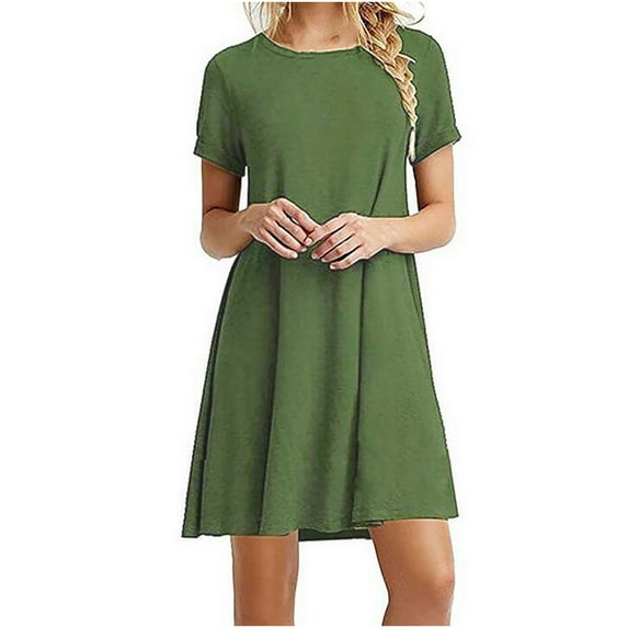 Azrian Deals Womens Short Sleeve Solid Ladies Loose Mini Dress Clearance