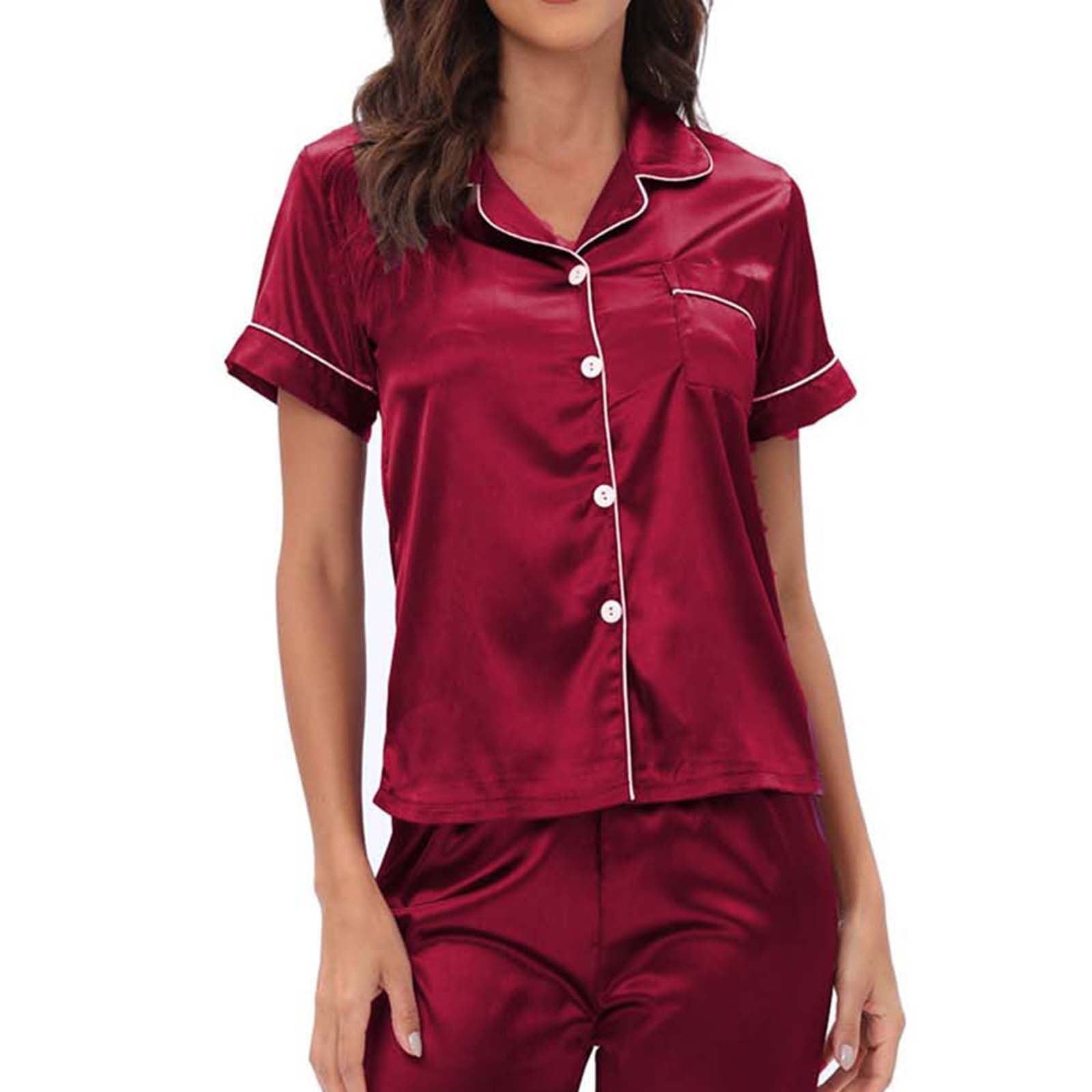 Azrian Womens Silk Satin Pajamas Set Two Piece Sleepwear Loungewear Pjs Button Down Setscasual 7134