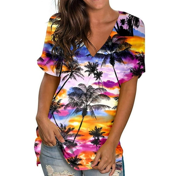 Azrian Womens Summer Tops,Womens Plus Size Blouses Crewneck Print Tees Short Sleeve T Shirt Loose Tops