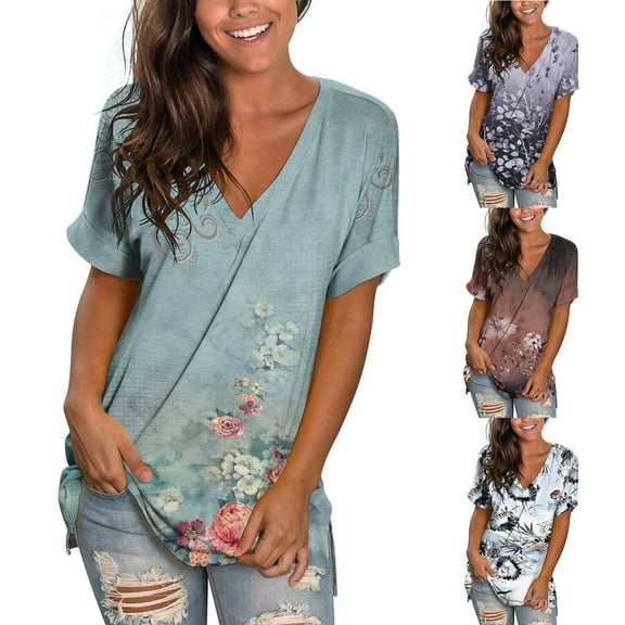 Azrian Womens Tops,Women Crewneck Print Tees Short Sleeve T Shirt Blouse Loose Tops