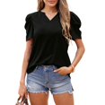 thumbnail image 1 of Azrian Womens Tops Clearance Fall Saving,Womens Plus Blouses Casual V-Neck Short Sleeve T-Shirts Solid Puff Sleeve Summer Blouse Tops on Sale, 1 of 6