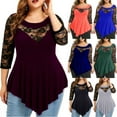 thumbnail image 1 of Azrian Womens Tops Fall Saving,Womens Plus Blouses Fashion Women Solid Floral Lace Asymmetric Three Quarter Tops Blouse on, 1 of 5