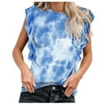 thumbnail image 1 of Azrian Womens Tops Clearance Fall Saving,Womens Plus Blouses Spring Summer Lace Flying Sleeves Round Neck Tie Dyed T-shirt Tops on Sale, 1 of 5