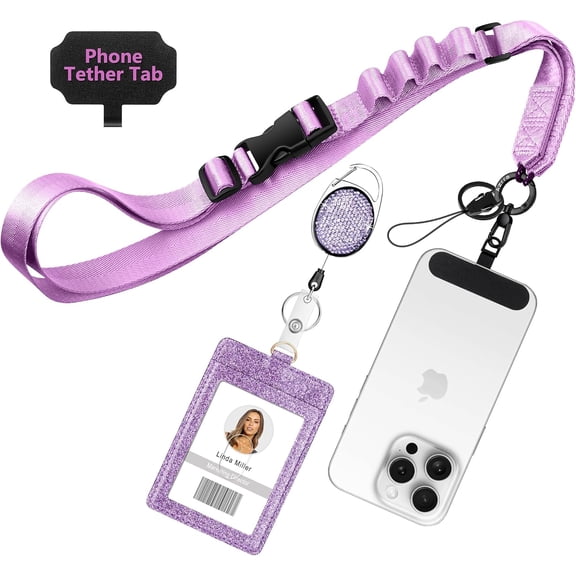 Azrra Adjustable Crossbody Cell Phone Lanyard for iPhone with Phone Tethers & Retractable ID Badge Card Holder