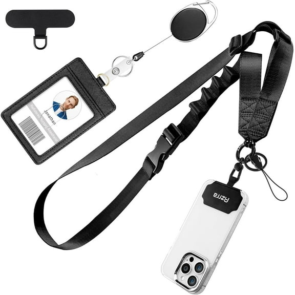 Azrra Adjustable Crossbody Cell Phone Lanyard for iPhone with Phone Tethers & Retractable ID Badge Card Holder
