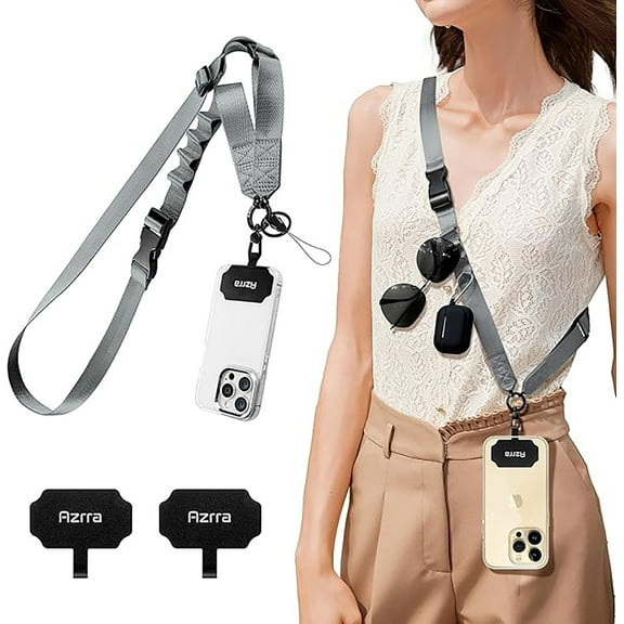 Azrra Adjustable Crossbody Phone Lanyard: Universal Crossbody Phone Strap Adjustable Cell Phone Lanyard for iPhone Samsung - Grey