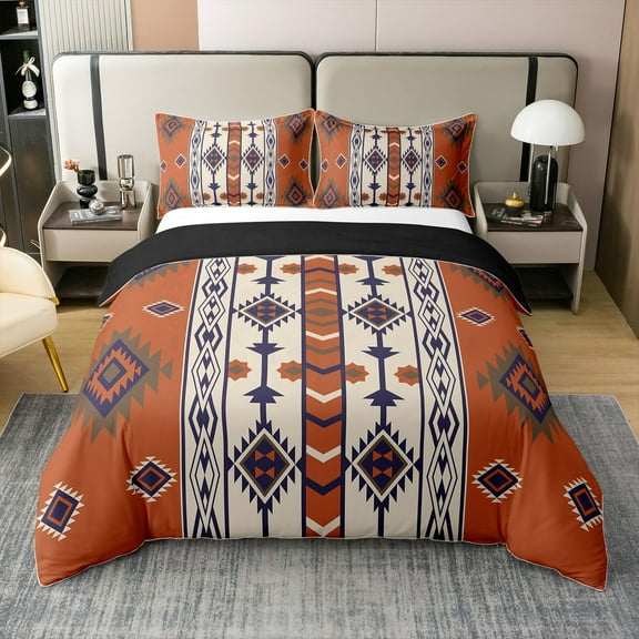 Aztec 100% Cotton Duvet Cover King Size, Retro Geometric Bedroom Decor Comforter Cover, Vintage Bohemian Chic Print Bedding Set For Bed, Boho Tribal Quilt Cover (No Comforter)