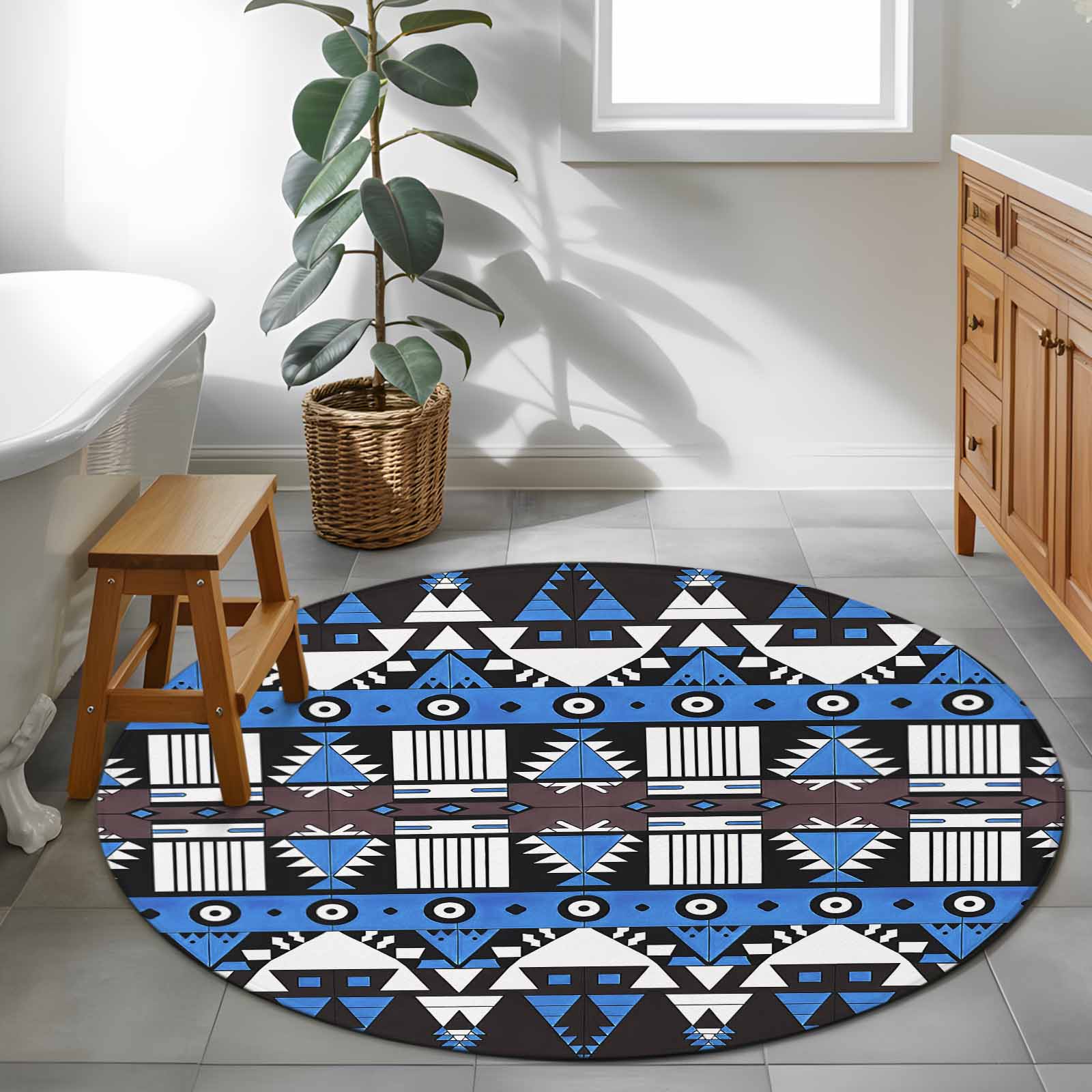 Aztec 4ft Round Rug for Cozy Reading Nook Home Office Chair Area ...