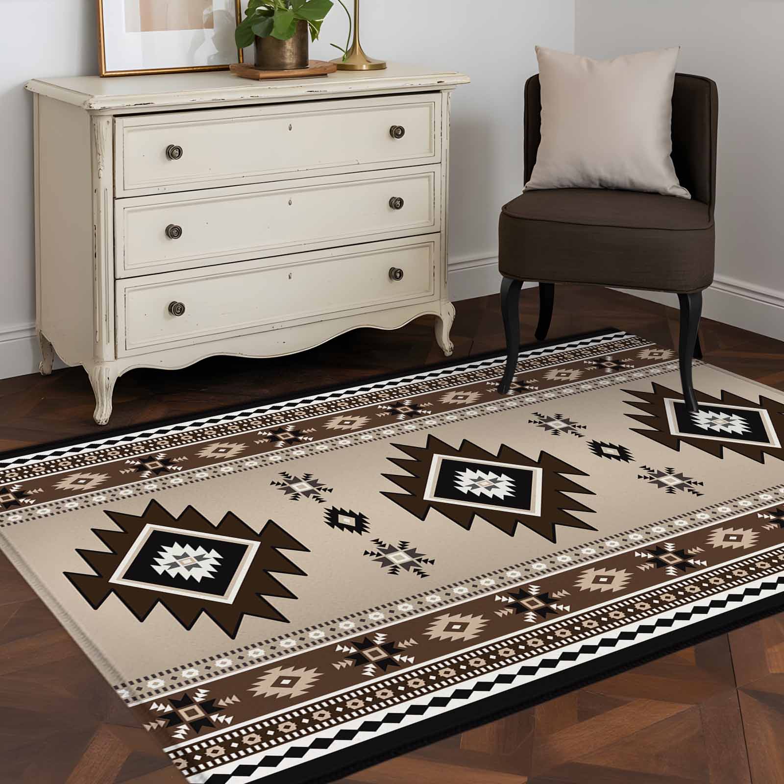Aztec 4x6 Rug for Dining Table for 4 People Under Table, Brown ...