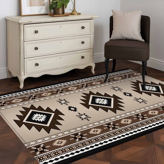 Aztec 4x6 Rug for Dining Table for 4 People Under Table, Brown ...
