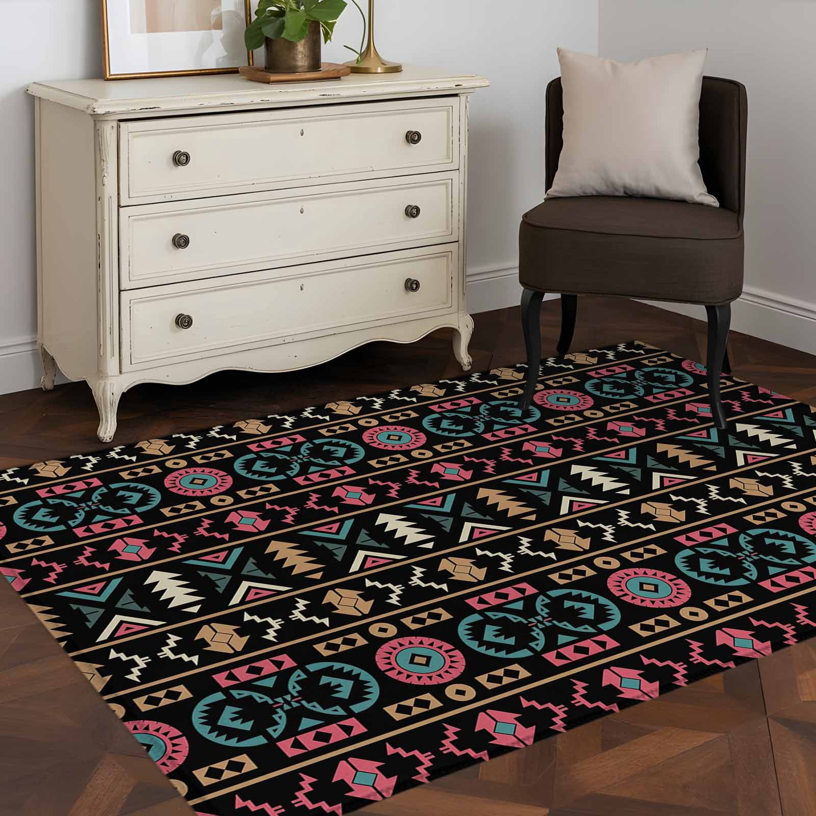 Aztec 4x6 Rug for Dining Table for 4 People Under Table, Geometric ...