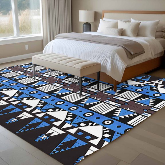 Aztec 6x9 Rug for Dining Room Table and Chair Setup, Geometric Pattern Low Pile Washable Non Slip Rectangle Area Rug