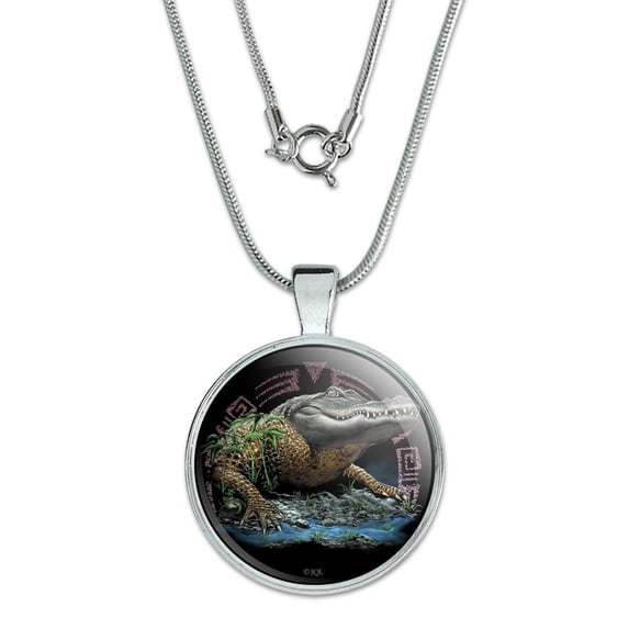 Aztec Alligator Gator 1" Pendant with Sterling Silver Plated Chain
