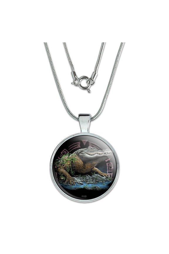 Aztec Alligator Gator 1" Pendant with Sterling Silver Plated Chain