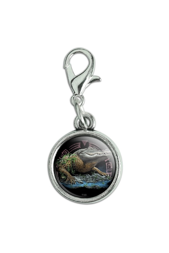 Aztec Alligator Gator Antiqued Bracelet Pendant Zipper Pull Charm with Lobster Clasp