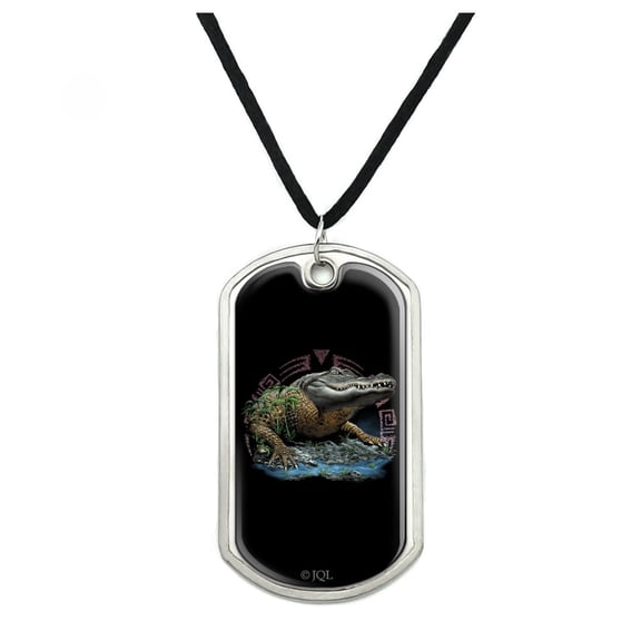 Aztec Alligator Gator Military Dog Tag Pendant Necklace with Cord