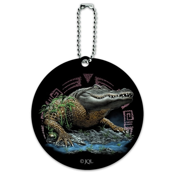 Aztec Alligator Gator Round Luggage ID Tag Card Suitcase Carry-On