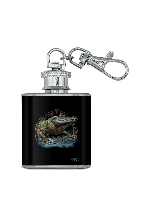 Aztec Alligator Gator Stainless Steel 1oz Mini Flask Key Chain